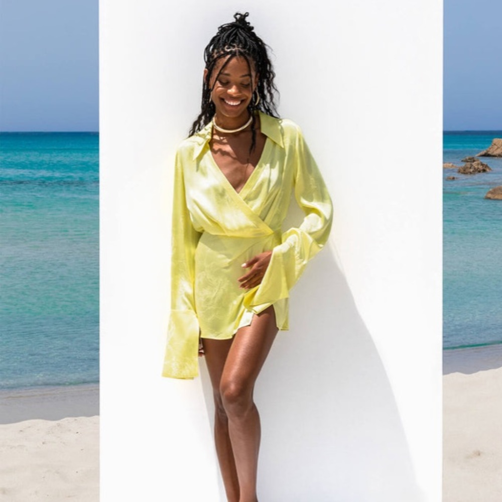 Rat & Boa Lemon Yellow Satin Mini Dress
